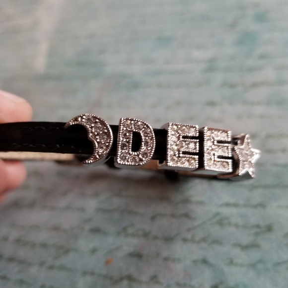 Relisted -Dee name bracelet moon star silver tone black strap buckle - Picture 7 of 15